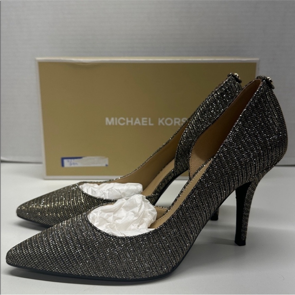 Michael Kors Nathalie Heels High Heel Shoes Pointed Toe Glitter Metallic 9.5 - Picture 2 of 10